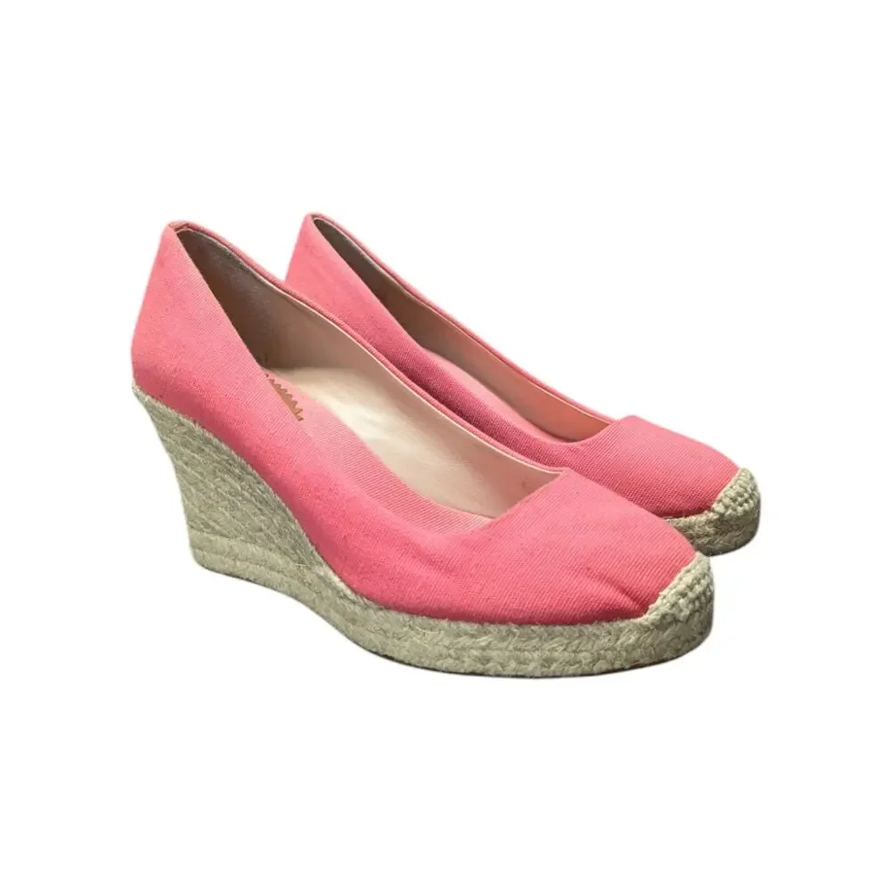 J Crew Seville Espadrille Wedges Canvas Salmon Pink Womens 7.5 Heels Summer Twee